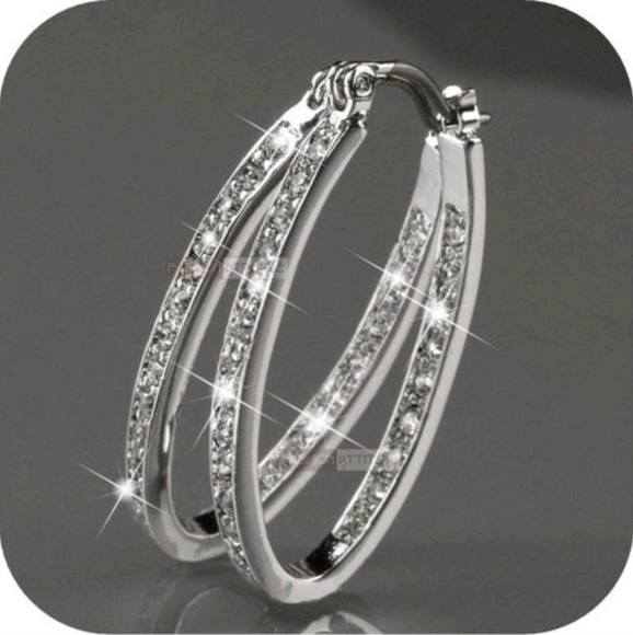- Jewelry - Sparkly Sterling Silver AAAAA CZ Hoop Earrings